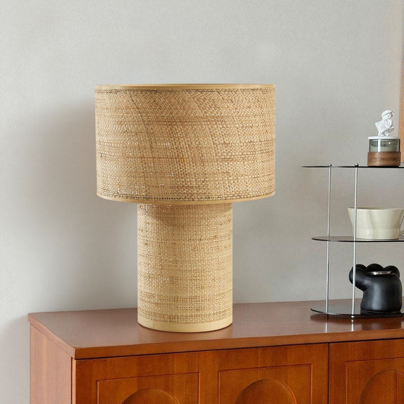 Hand-woven Bamboo Cylinder Table Lamp With Clear Cord