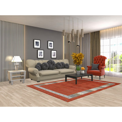 Tapis orange en laine orange de style Gabbeh 5 x 8