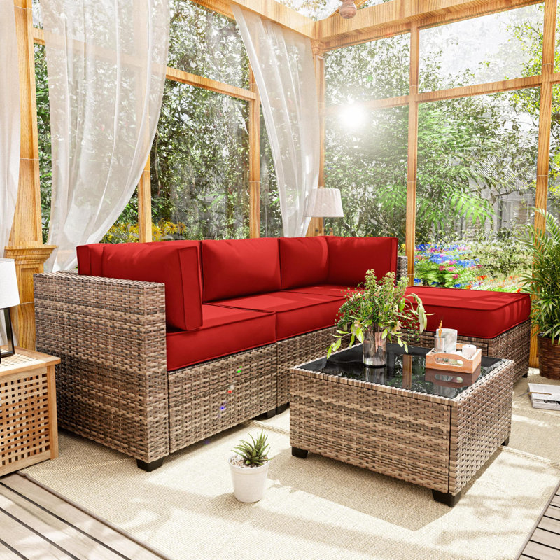 9-Piece Outdoor Replacement Cushion Set Seat/Back Cushion (Set Of 3 Seats , 5 Backs,  1 Footrest), Red