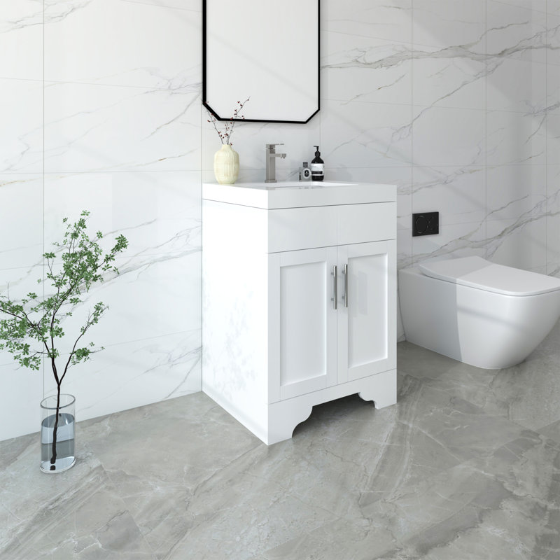 Aurilla 24 in. Single Sink Freestanding Bath Vanity in Matte White with White Carrara Quartz Top, White