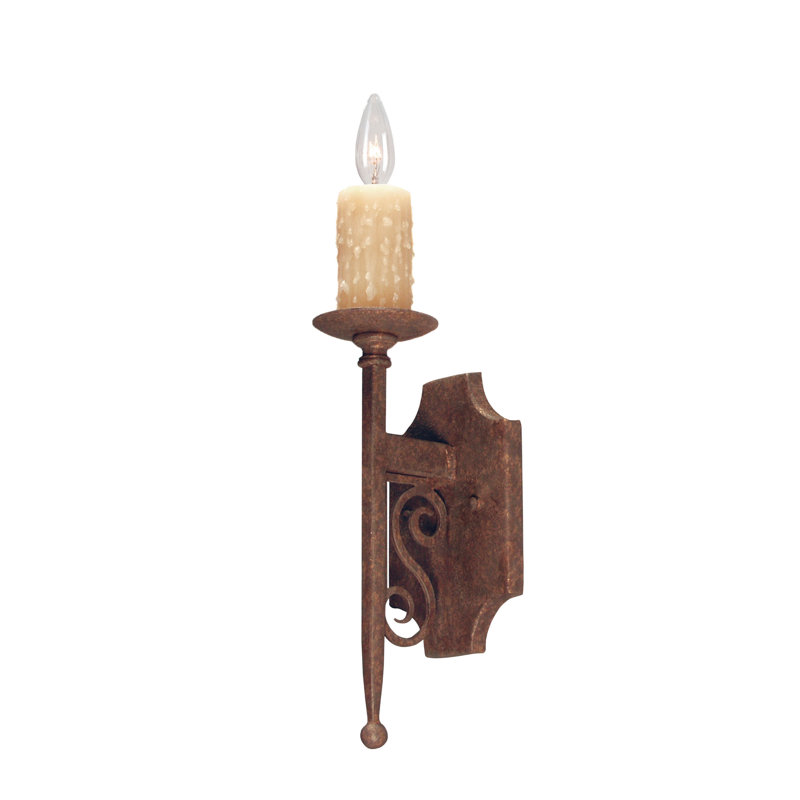 Applique murale bougie à 1 lumière Toscano, Clou rouillé, Parchemin céladon vieilli