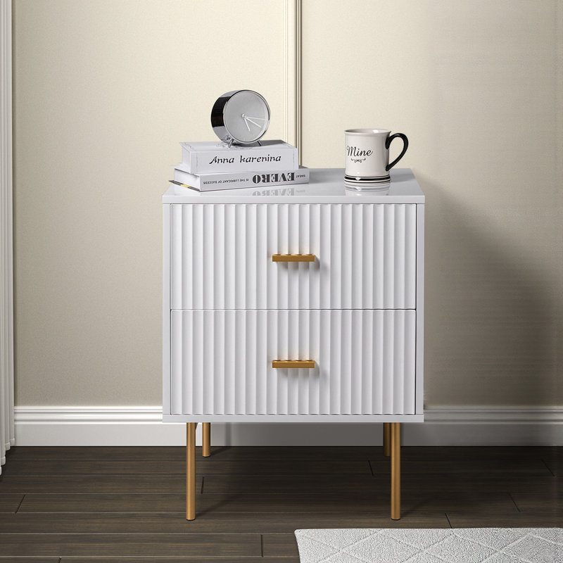  Baran Modern 20''W 2-Drawer End Table with Charging Station, White