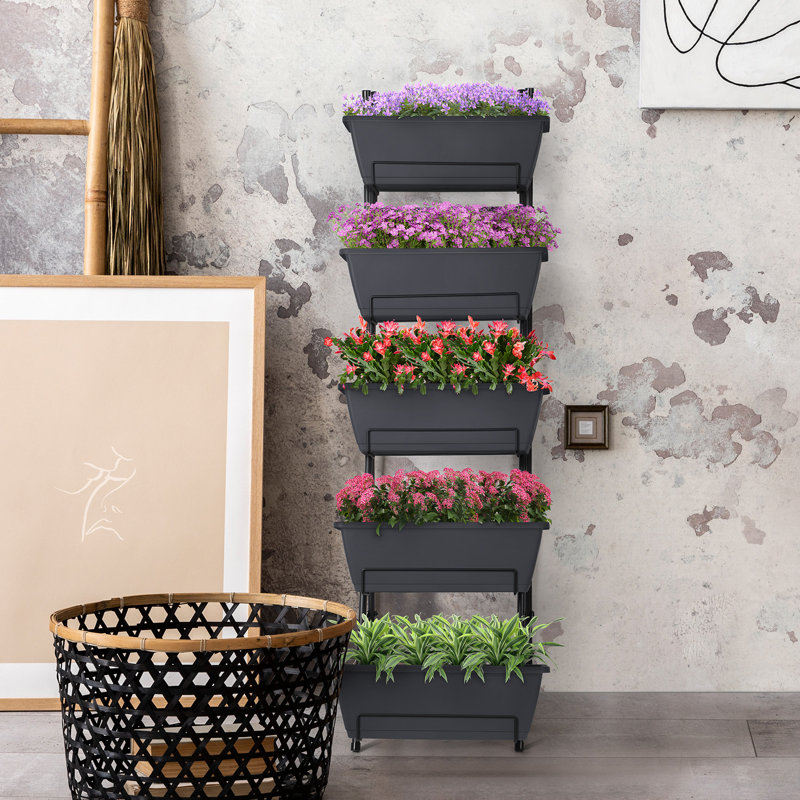 Jardinière verticale surélevée à 5 niveaux, Gris