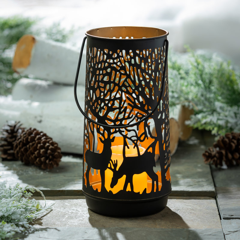 12" Metal Lantern, Woodland Forest