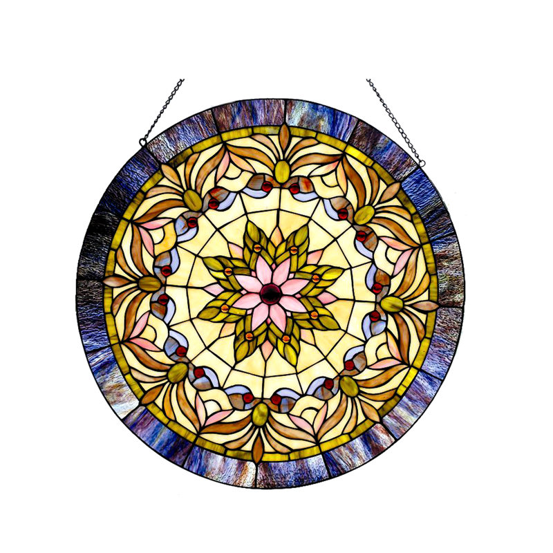  Tiffany-Glass Edwardian Man Window Panel 22" H