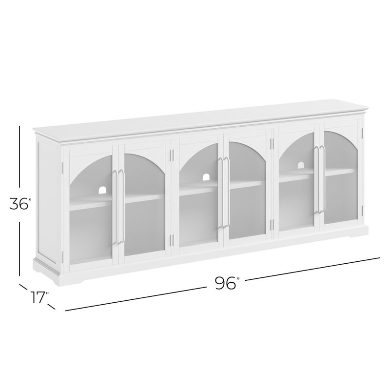 Sherree 96" Gothic Arch Transitional Sideboard Storage Cabinet with Glass Doors, Black