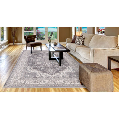 Tapis oriental gris tissé à la machine