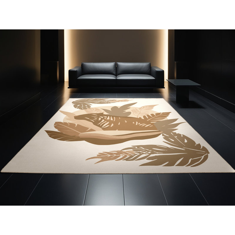 Machine Washable Osckar Capybara Rainforest Minimalist Ombre Rug in Beige – Beige Binding, 4x6