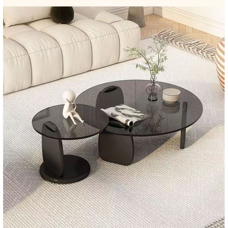 Staciee Contemporary 2-piece Round Glass Cocktail Table With Solid Oak Base
