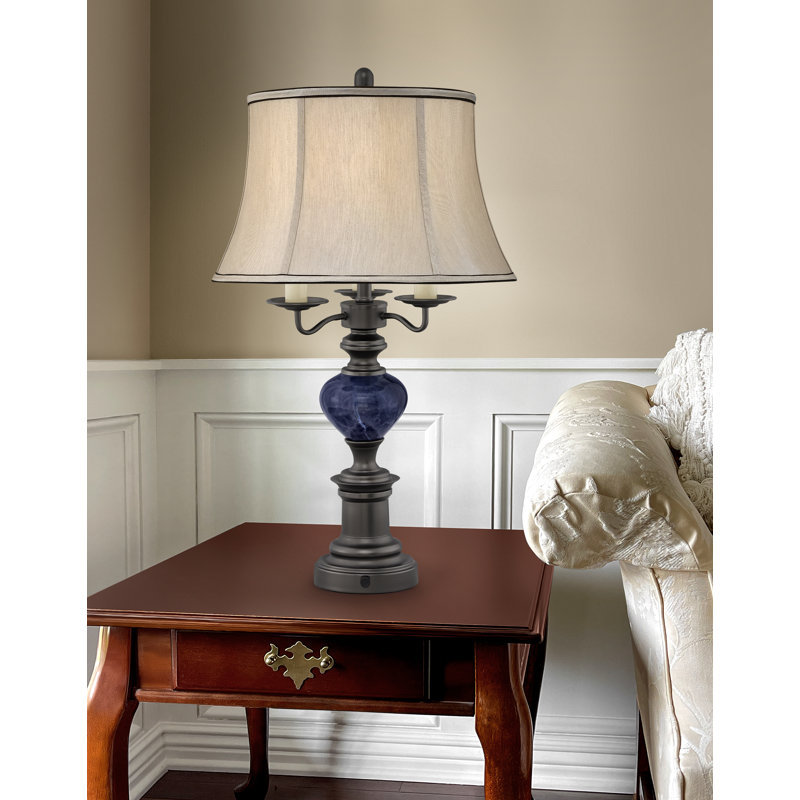 Fanale 31" Gunmetal with Blue Marble Table Lamp with USB Port, Blue Marble