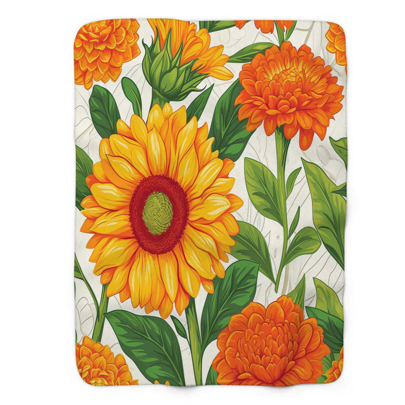 Jeté Golden Duo Blooms - 1 pièce de qualité supérieure Sherpa, L 60 po x L 80 po