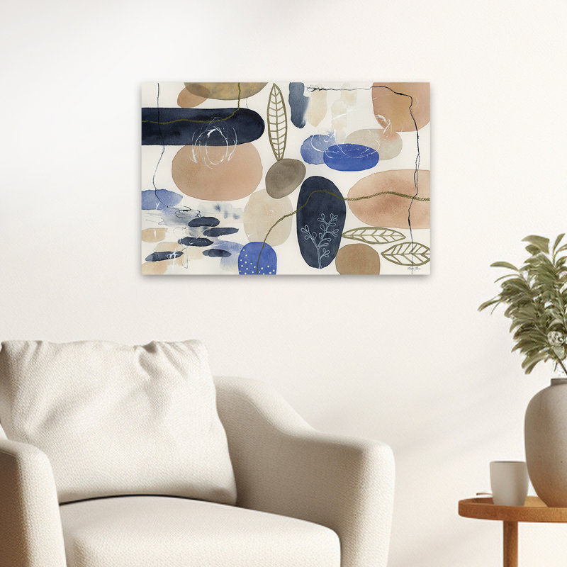 Abstrait - feuilles et pierres I, H 16 po x l 24 po