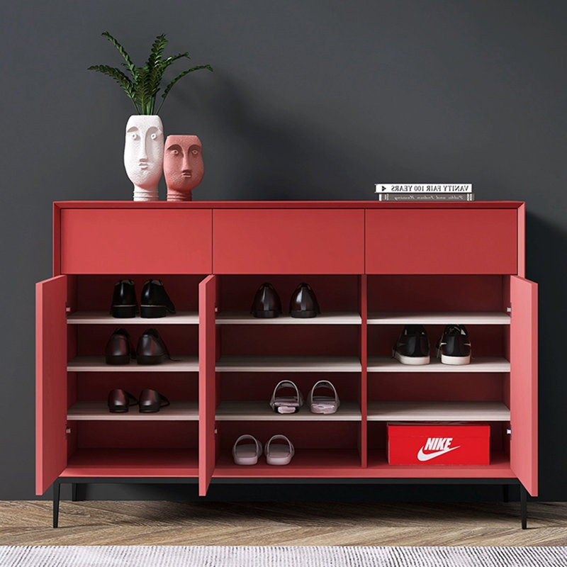 Rangement à chaussures en bois manufacturé rouge