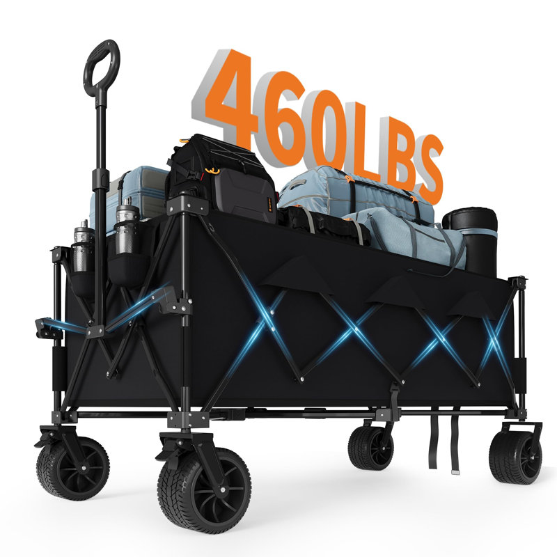 Chariot pliant utilitaire pliable robuste avec roulettes tout-terrain à poignée de frein pour porte-gobelets