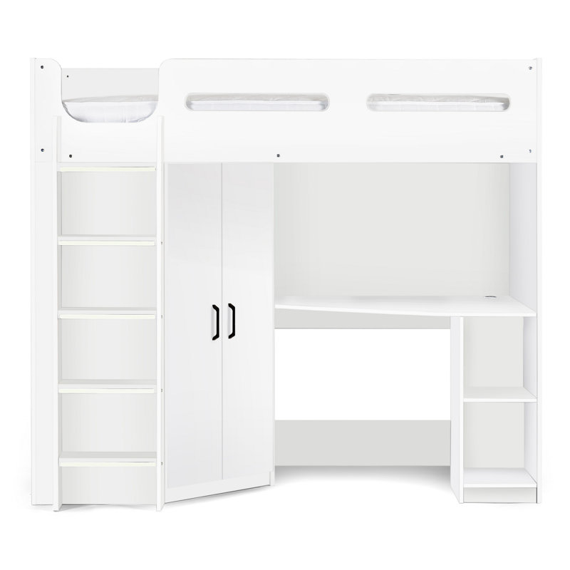 Boylan Single (3') High Sleepers with Storage Included with Desk Included, White