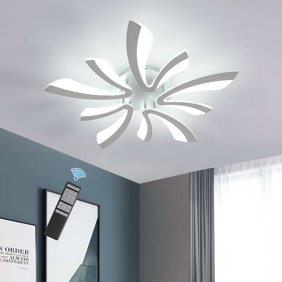 Silver Dimmable Floral Flush Mount With Remote