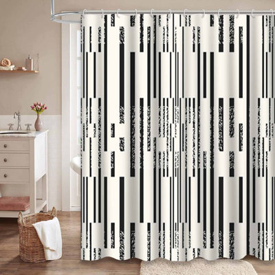 Rideau de douche abstrait noir et blanc avec 12 crochets