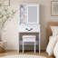 Mini coiffeuse moderne avec miroir éclairé à DEL et rangement dissimulé, tabouret rembourré, bureau de coiffeuse à luminosité réglable, tablettes à plusieurs niveaux résistantes à la poussière