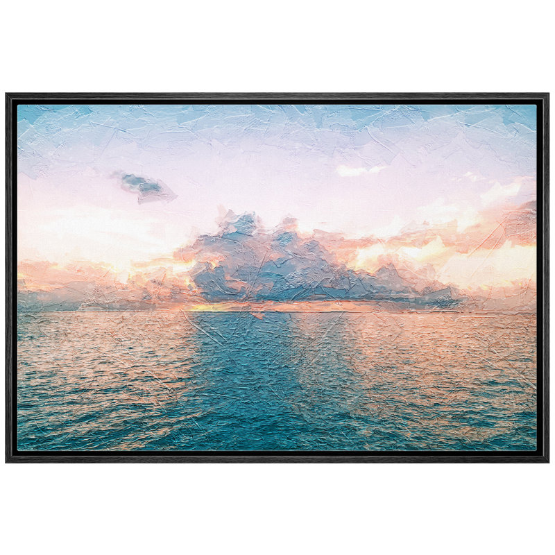 Vaste océan et ciel nuageux - Imprimé, H 16 po x l 24 po x P 1,5 po, Cadre noir