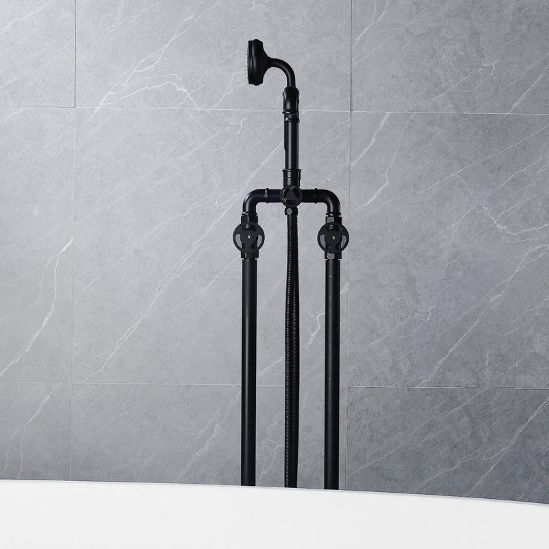 Robinet de baignoire sur pattes à trois poignées, Noir mat