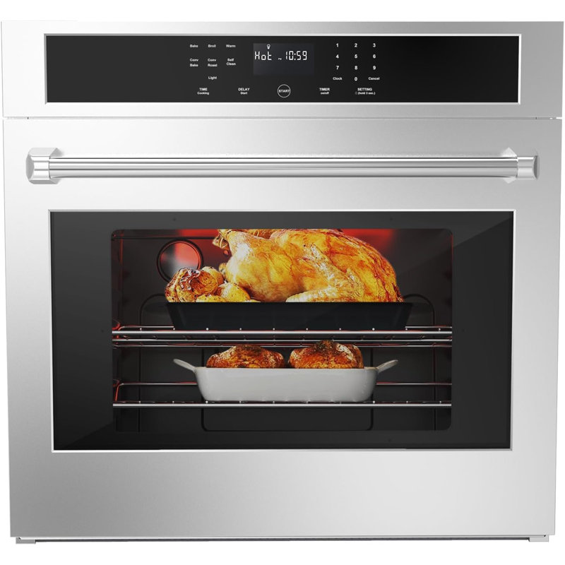 30-Inch Built-In Electric Wall Oven, 4.8 Cu.Ft Stainless Steel Convection Oven with Self-Cleaning, Touch Controls, Child Safety Lock, and Blue Enamel Interior