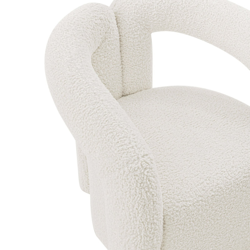 Fauteuil demi-tonneau blanc Darian, Crème Boucle