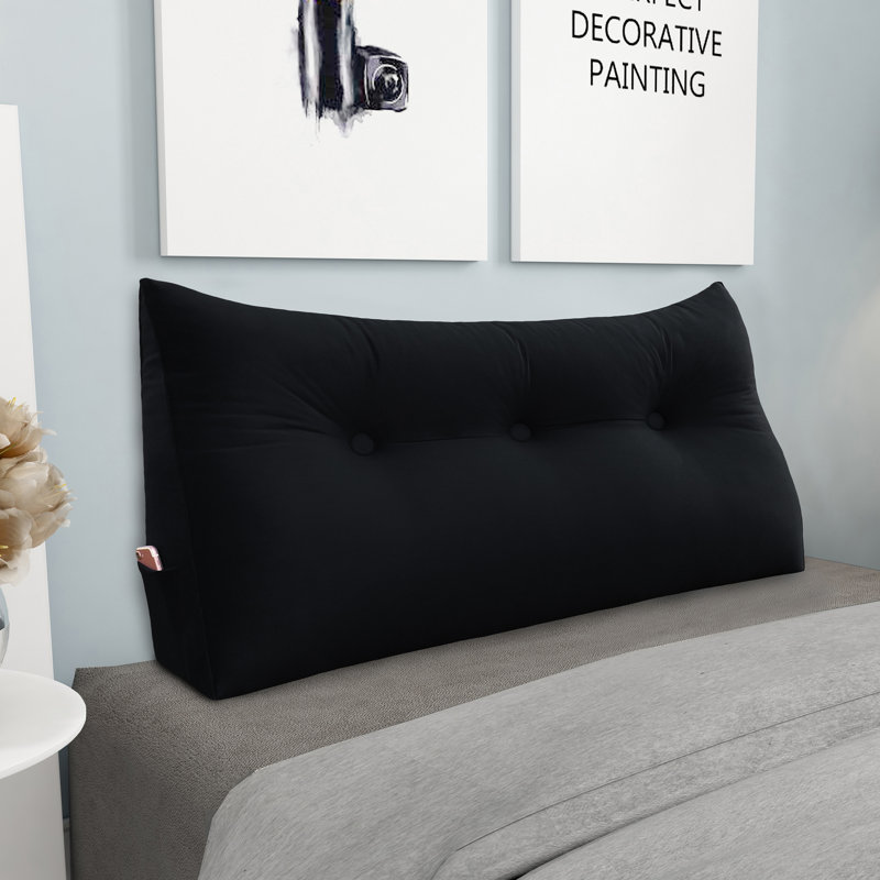 Sit-up Back Comfort Velvet Headboard Wedge Reading Pillow Triangular Backrest Back Support, 20" H x 76" W, Black