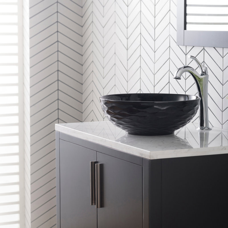 KRAUS Viva Thin Porcelain Ceramic Vessel Bathroom Sink with Pop-Up Drain, Black