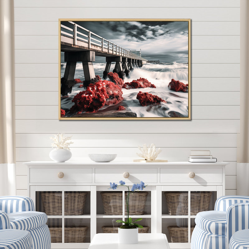 Pier Whispering Waves I sur impression sur toile, H 30 po x l 40 po x P 1,5 po, Cadre naturel flottant