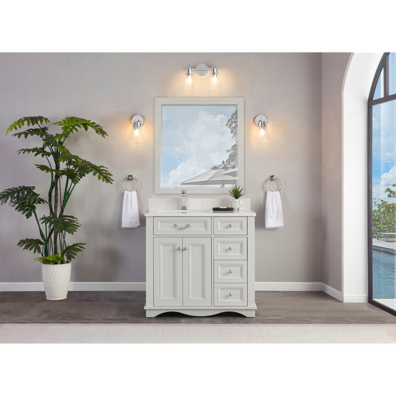 36" Solid Wood Sink Vanity  With 1' Artificial Stone Top, Silver Strand