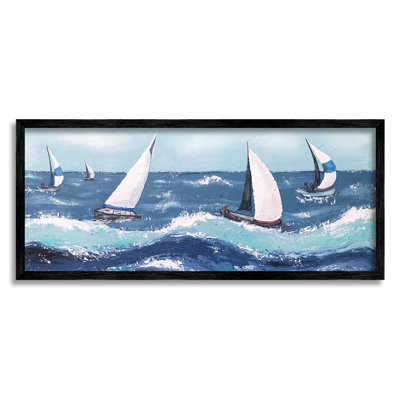 Sea Waves Splashing Sailboats by Jade Reynolds - Floater Frame Painting on Wood -  Stupell Industries, at-772_fr_13x30