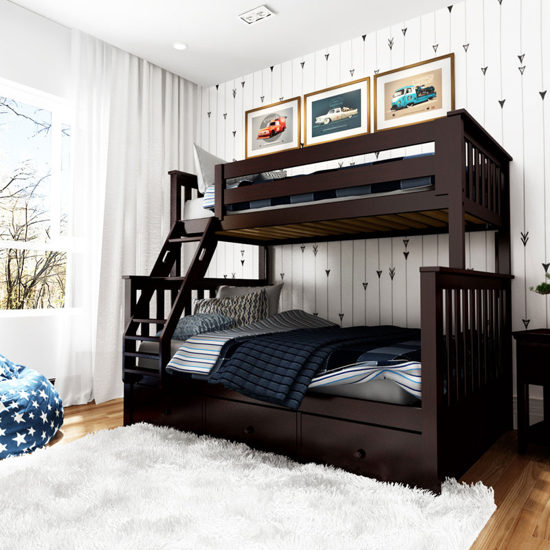 Hildegun Kids Bunk Bed with Drawers, Twin over Full, Blue