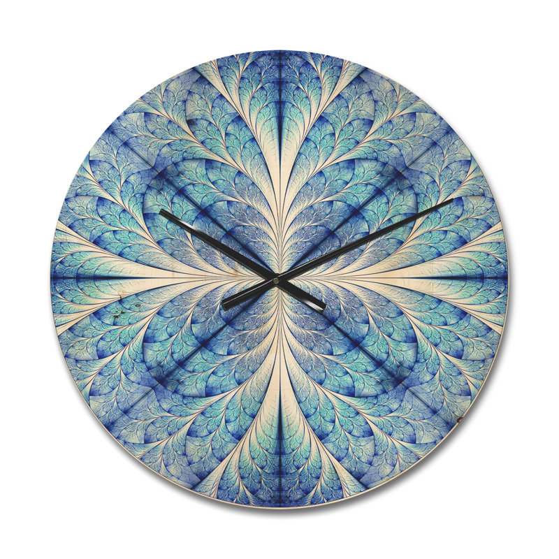 Motif symétrique bleu clair - Horloge murale moderne en bois, Moyenne