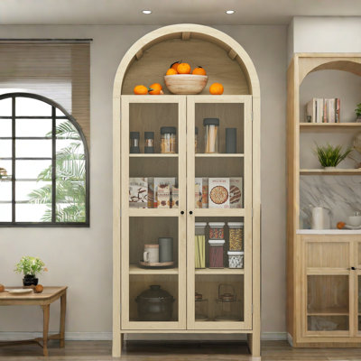 Kitchen Storage Cabinet With Arch Design, Acrylic Glass Doors And Adjustable Shelves