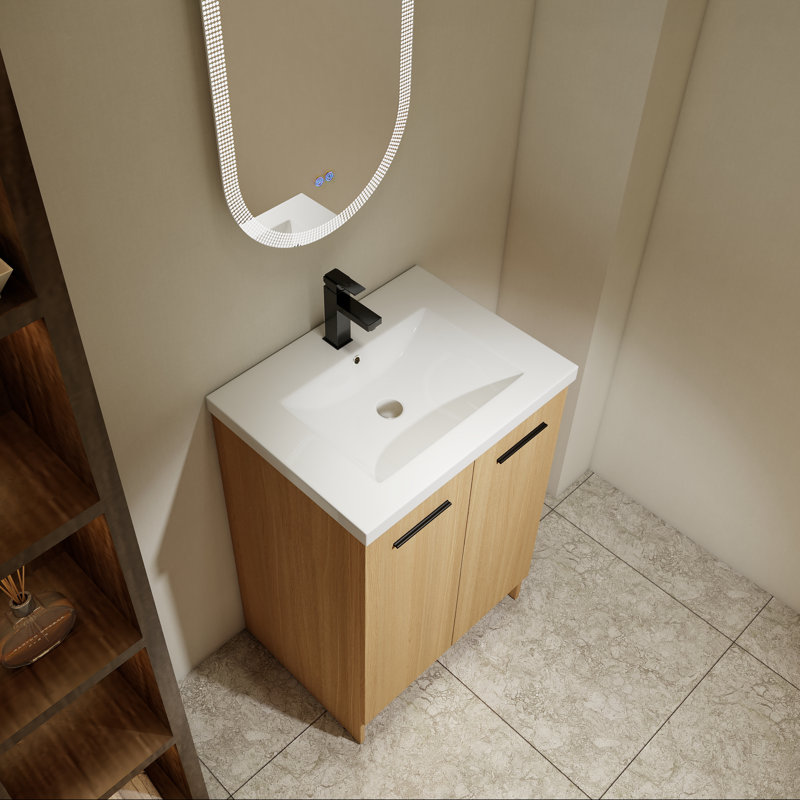 Meuble-lavabo autoportant 24 po avec lavabo en résine et deux portes