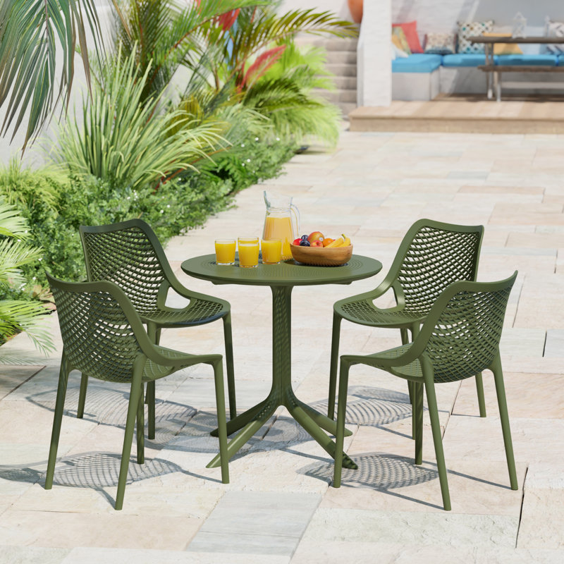 4 Person Outdoor Round Dining Set, Green