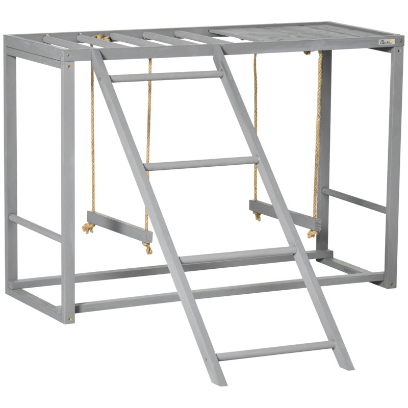 Centre de jeu en bois pour poulets avec balançoires, échelle et perchoirs multiples pour 3 à 4 poules, Gris