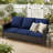 3-Seat Outdoor PE Wicker Sofa with 4" Blue Cushions and Adjustable Feet-1311361616