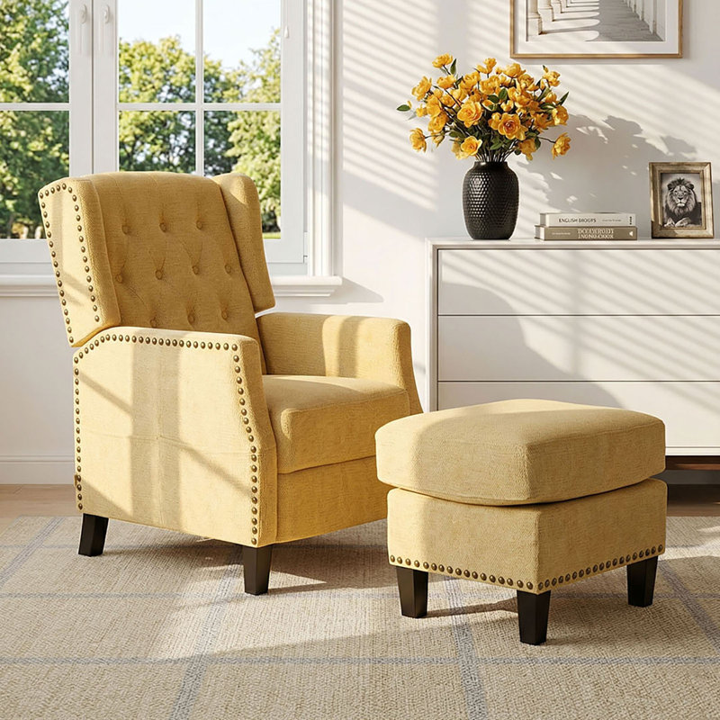 153cm Wide Chenille Wall Recliner Standard Recliner, Yellow
