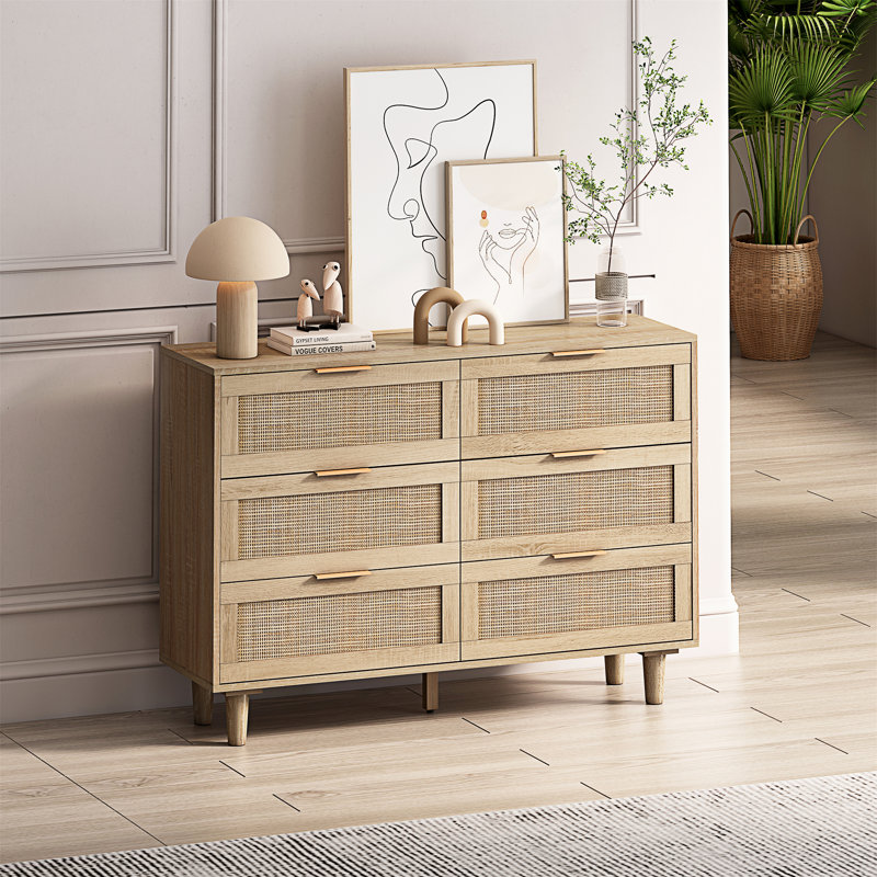 Armoire de rangement 6 tiroirs, H 29,58 po x l 59,11 po x P 15,8 po, Naturel