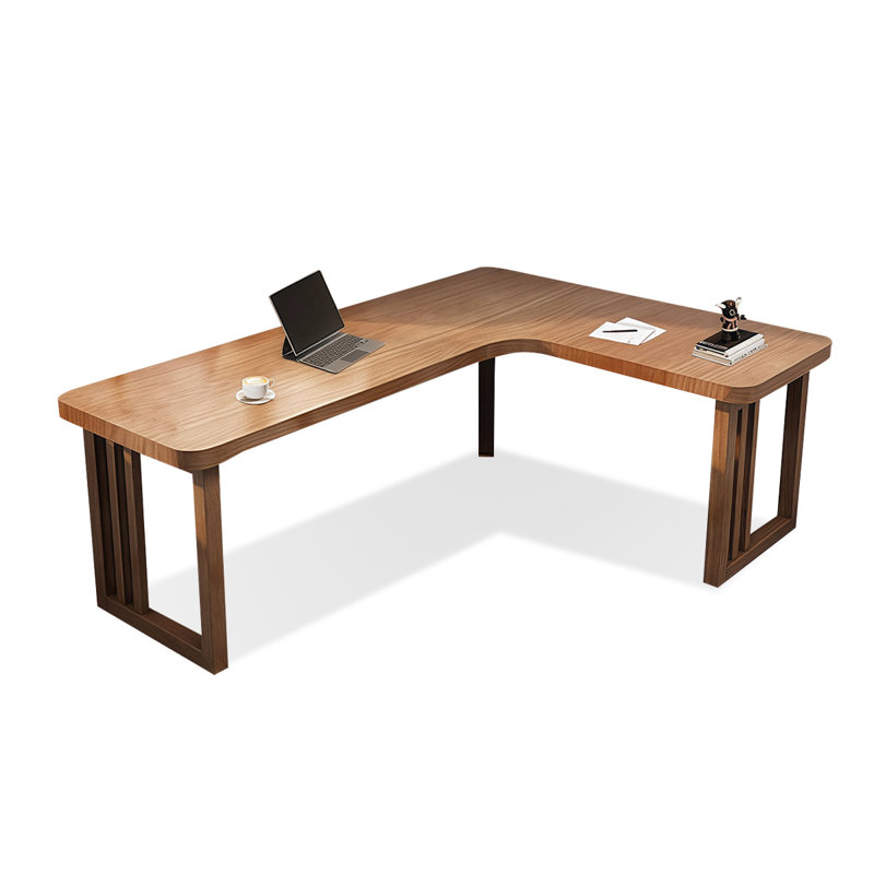 Bureau rectangulaire brun en bois massif, Retour à la main Rignt, H 29,53 po x l 86,61 po x P 55,12 po