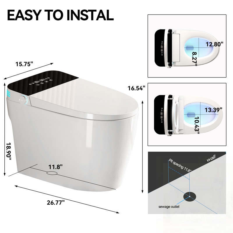 Toilette intelligente chauffante intelligente avec ouverture / fermeture automatique, sécheuse et eau chaude pour un confort et une hygiène améliorés