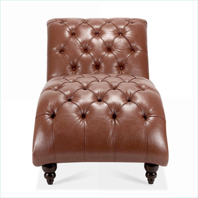 Tufted Armless Chaise Lounge, Wide Stable Accent Seating For Home, Brown-Toned Faux Leather Upholstery