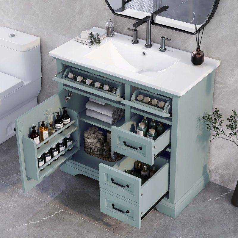 Essey 36'' Bathroom Vanity With Ceramic Sink, Gray, Black