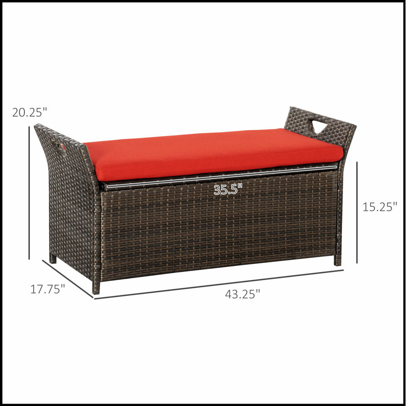 Banc de rangement en osier de patio 27 gallons Outsunny, meubles de patio en rotin PE pour l'extérieur