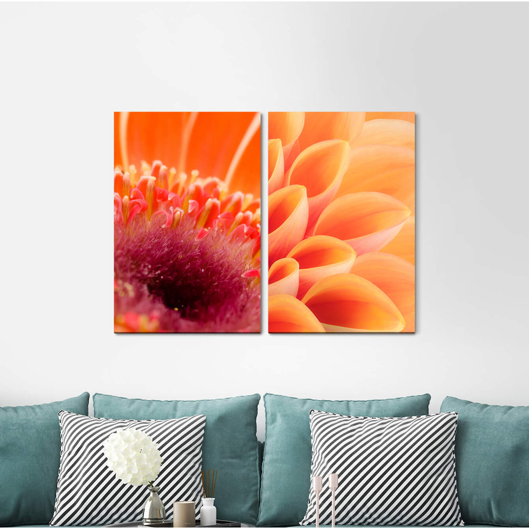 2-tlg. Leinwandbilder-Set - Fotografie „Dahlia Flowers Orange Warmth Soft Tender”