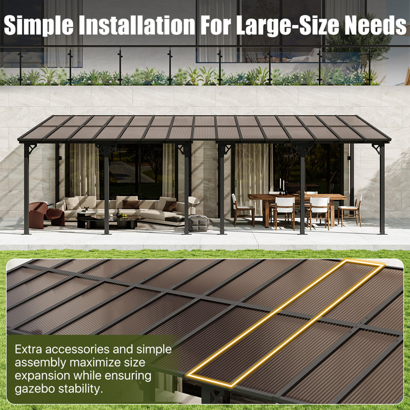 Pergola murale en polycarbonate, abri de jardin extérieur toutes saisons pour cour, terrasse et jardin