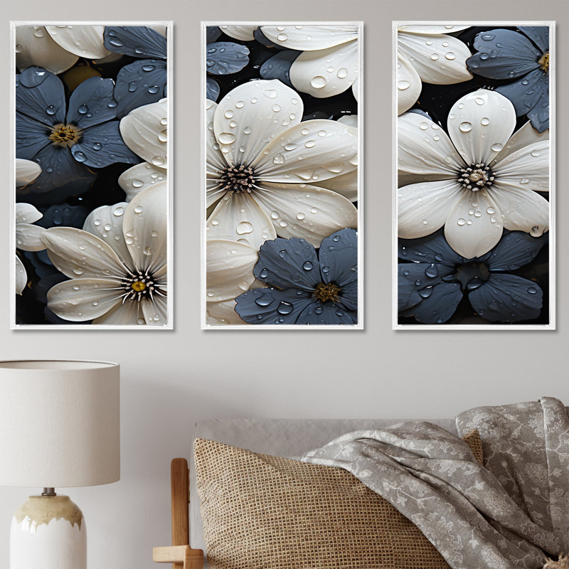 «Essential Forms Blooms - Violets», ensemble d'art sur toile, H 28 po x l 36 po x P 1 po, Cadre flottant blanc