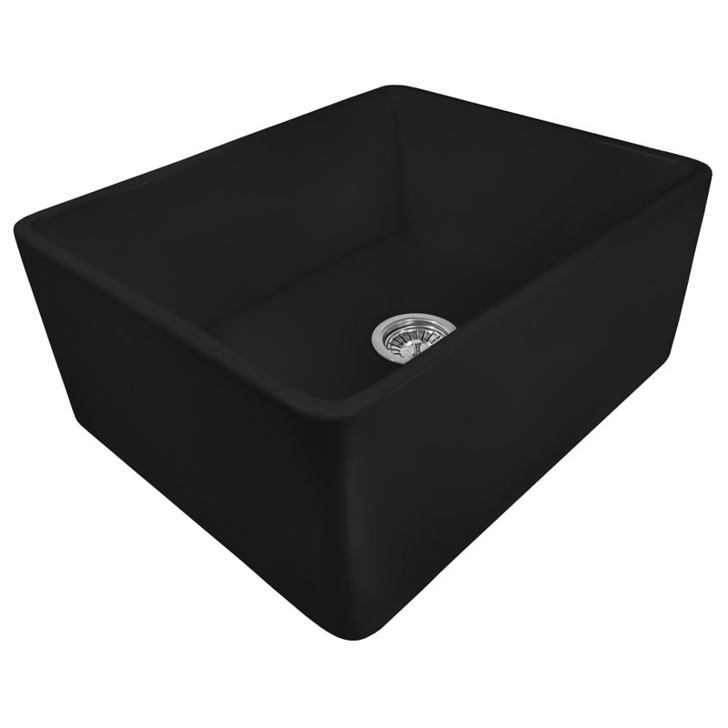23'' L Double Bowl Fireclay Kitchen Sink, Black