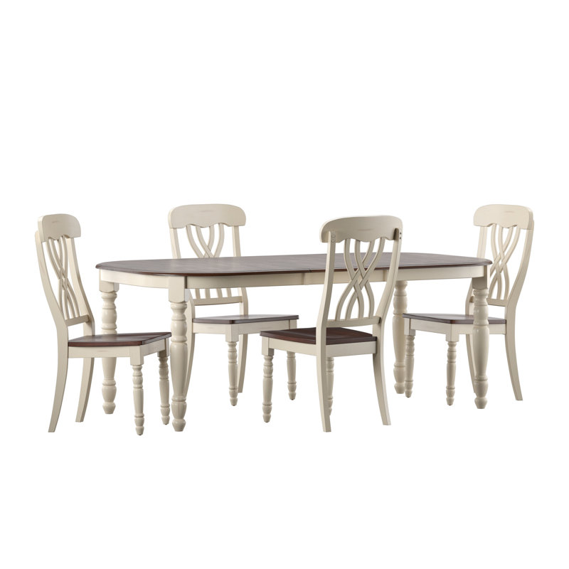 Alyssha 4-Person Oval Solid Wood Dining Set, Antique White